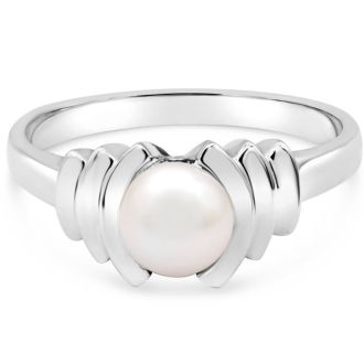 Round Freshwater Cultured Pearl Ring In 14 Karat White Gold