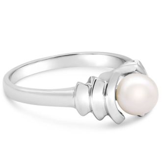 Round Freshwater Cultured Pearl Ring In 14 Karat White Gold