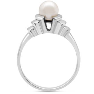 Round Freshwater Cultured Pearl Ring In 14 Karat White Gold