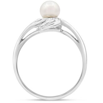 Round Freshwater Cultured Pearl Ring In 14 Karat White Gold