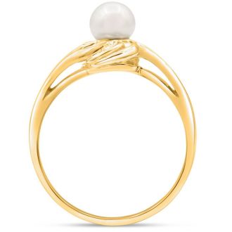 Round Freshwater Cultured Pearl Ring In 14 Karat Yellow Gold
