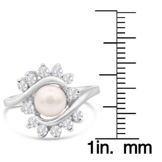Round Freshwater Cultured Pearl and 1/2 Carat Halo Diamond Ring In 14 Karat White Gold