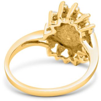 Round Freshwater Cultured Pearl and 1/2 Carat Halo Diamond Ring In 14 Karat Yellow Gold