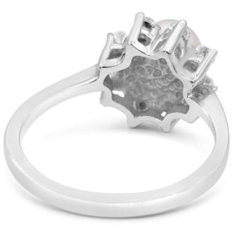 Round Freshwater Cultured Pearl and 1/3 Carat Halo Diamond Ring In 14 Karat White Gold