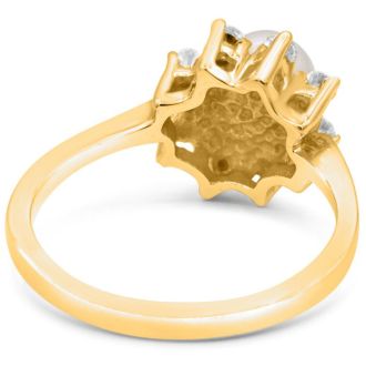 Round Freshwater Cultured Pearl and 1/3 Carat Halo Diamond Ring In 14 Karat Yellow Gold