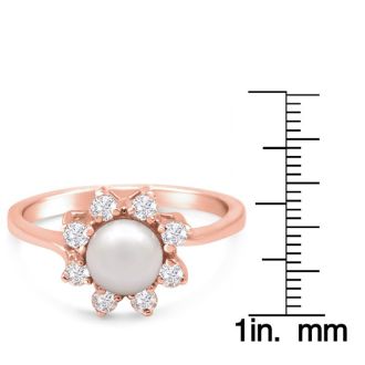 Round Freshwater Cultured Pearl and 1/3 Carat Halo Diamond Ring In 14 Karat Rose Gold