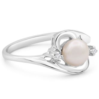 Round Freshwater Cultured Pearl and Diamond Accent Ring In 14 Karat White Gold