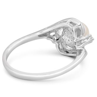 Round Freshwater Cultured Pearl and Diamond Accent Ring In 14 Karat White Gold