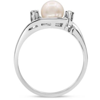 Round Freshwater Cultured Pearl and Diamond Accent Ring In 14 Karat White Gold