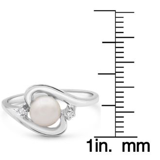 Round Freshwater Cultured Pearl and Diamond Accent Ring In 14 Karat White Gold