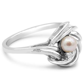 Round Freshwater Cultured Pearl and Diamond Accent Ring In 14 Karat White Gold
