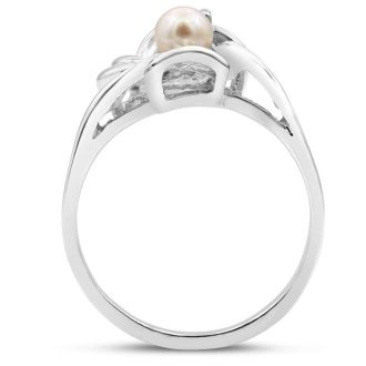 Round Freshwater Cultured Pearl and Diamond Accent Ring In 14 Karat White Gold