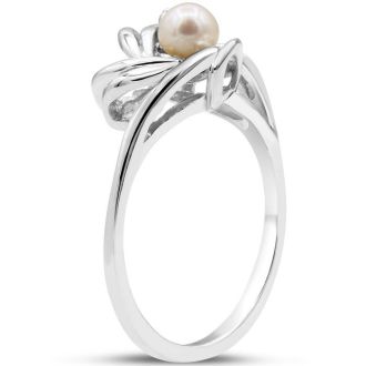Round Freshwater Cultured Pearl and Diamond Accent Ring In 14 Karat White Gold