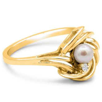 Round Freshwater Cultured Pearl and Diamond Accent Ring In 14 Karat Yellow Gold