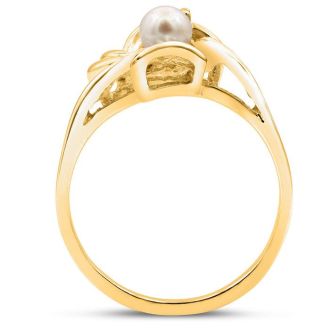 Round Freshwater Cultured Pearl and Diamond Accent Ring In 14 Karat Yellow Gold