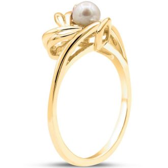 Round Freshwater Cultured Pearl and Diamond Accent Ring In 14 Karat Yellow Gold