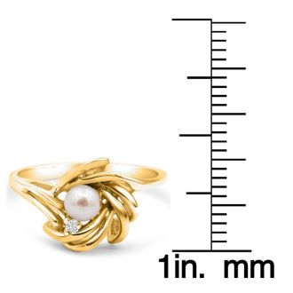 Round Freshwater Cultured Pearl and Diamond Accent Ring In 14 Karat Yellow Gold
