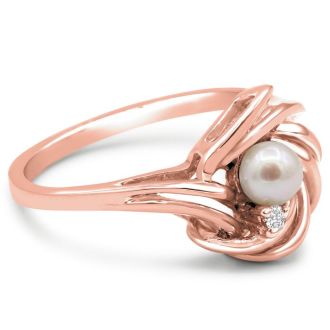 Round Freshwater Cultured Pearl and Diamond Accent Ring In 14 Karat Rose Gold
