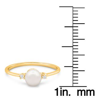 Round Freshwater Cultured Pearl and Diamond Accent Ring In 14 Karat Yellow Gold, Great For Ring Finger Or Pinky!