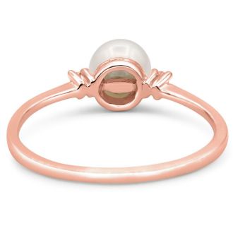 Round Freshwater Cultured Pearl and Diamond Accent Ring In 14 Karat Rose Gold, Great For Ring Finger Or Pinky!