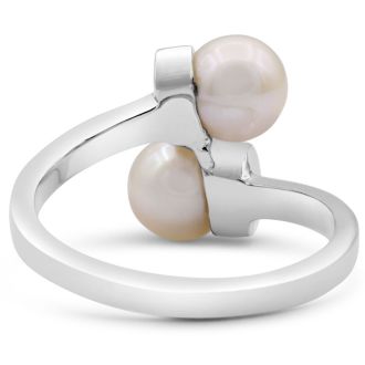 Round Freshwater Cultured Double Pearl Ring In 14 Karat White Gold