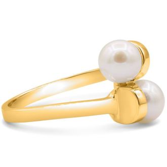 Round Freshwater Cultured Double Pearl Ring In 14 Karat Yellow Gold