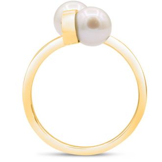 Round Freshwater Cultured Double Pearl Ring In 14 Karat Yellow Gold