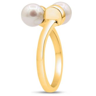 Round Freshwater Cultured Double Pearl Ring In 14 Karat Yellow Gold