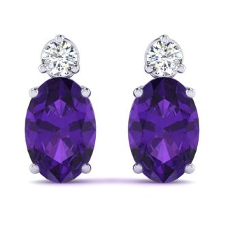 1 Carat Oval Amethyst and Diamond Stud Earrings In 14 Karat White Gold