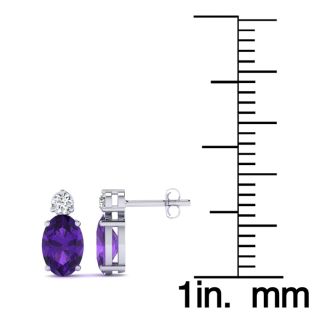 1 Carat Oval Amethyst and Diamond Stud Earrings In 14 Karat White Gold