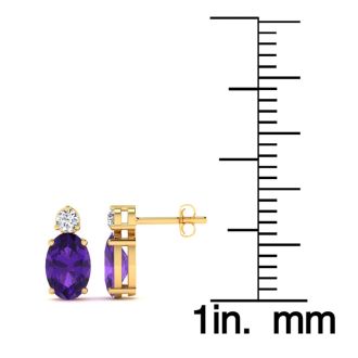 1 Carat Oval Amethyst and Diamond Stud Earrings In 14 Karat Yellow Gold