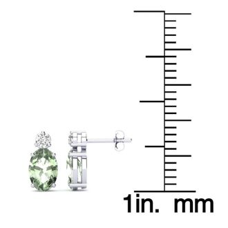 1 Carat Oval Green Amethyst and Diamond Stud Earrings In 14 Karat White Gold