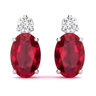 1 Carat Oval Ruby and Diamond Stud Earrings In 14 Karat White Gold