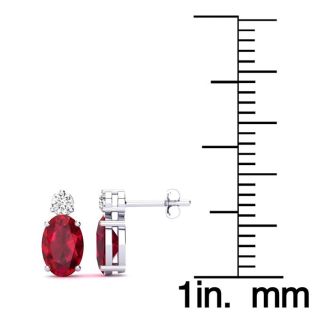 1 Carat Oval Ruby and Diamond Stud Earrings In 14 Karat White Gold