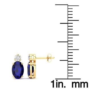 1 1/4 Carat Oval Sapphire and Diamond Stud Earrings In 14 Karat Yellow Gold