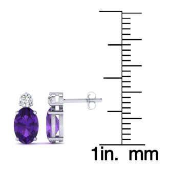 1 1/2 Carat Oval Amethyst and Diamond Stud Earrings In 14 Karat White Gold