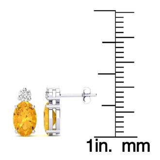 1 2/3 Carat Oval Citrine and Diamond Stud Earrings In 14 Karat White Gold