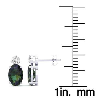 1 1/2 Carat Oval Mystic Topaz and Diamond Stud Earrings In 14 Karat White Gold