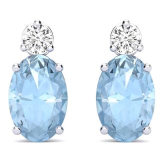 Aquamarine Earrings: Aquamarine Jewelry: 1 2/3 Carat Oval Aquamarine and Diamond Stud Earrings In 14 Karat White Gold