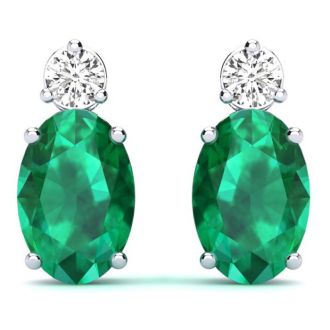 1 2/3 Carat Oval Emerald and Diamond Stud Earrings In 14 Karat White Gold