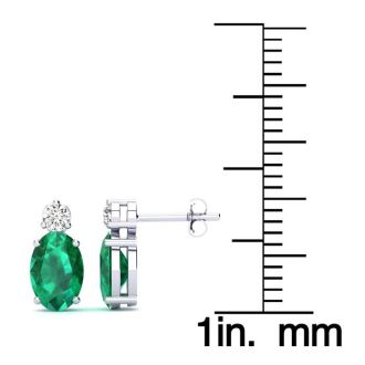 1 2/3 Carat Oval Emerald and Diamond Stud Earrings In 14 Karat White Gold
