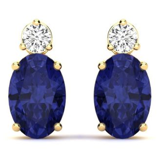 2 Carat Oval Tanzanite and Diamond Stud Earrings In 14 Karat Yellow Gold