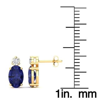 2 Carat Oval Tanzanite and Diamond Stud Earrings In 14 Karat Yellow Gold