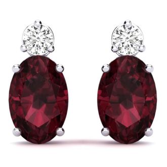Garnet Earrings: Garnet Jewelry: 2 Carat Oval Garnet and Diamond Stud Earrings In 14 Karat White Gold