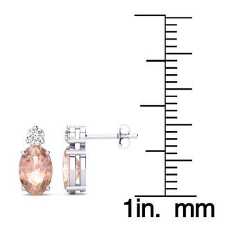1-2/3 Carat Oval Shape Morganite Earrings with Diamond, Studs In 14 Karat White Gold