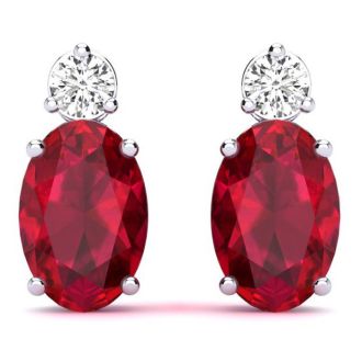 2 Carat Oval Ruby and Diamond Stud Earrings In 14 Karat White Gold