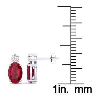 2 Carat Oval Ruby and Diamond Stud Earrings In 14 Karat White Gold