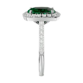 3 3/4 Carat Cushion Cut Emerald and Halo Diamond Ring In 18K White Gold
