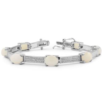 8 Carat Opal Bracelet with Diamonds In Platinum Overlay, 7 Inches