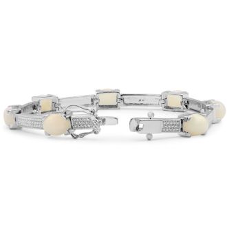 8 Carat Opal Bracelet with Diamonds In Platinum Overlay, 7 Inches